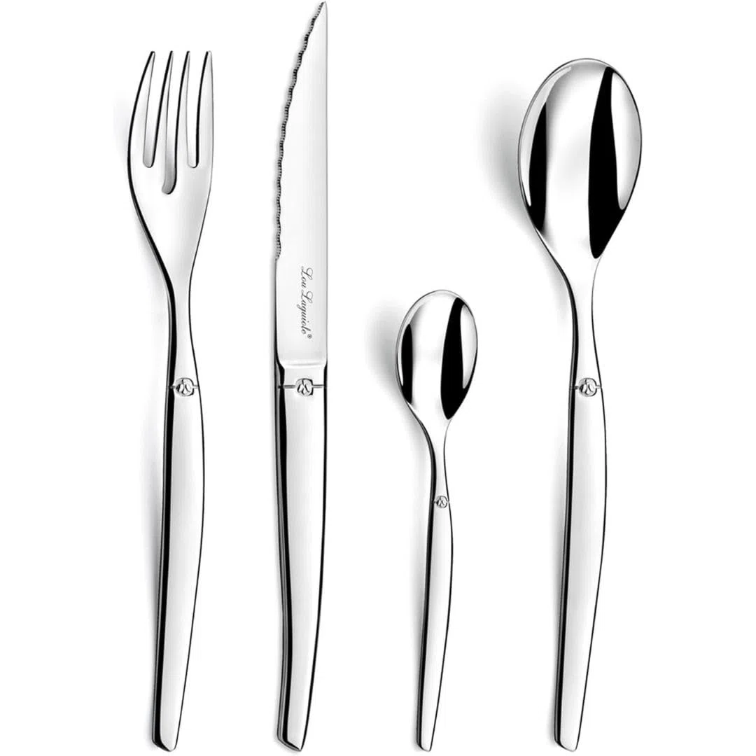 Lou Laguiole Chorro Cubiertos de Mesa/Estuche para 6 Personas, Inoxidable, Acero Espejo, 24 couverts de Table