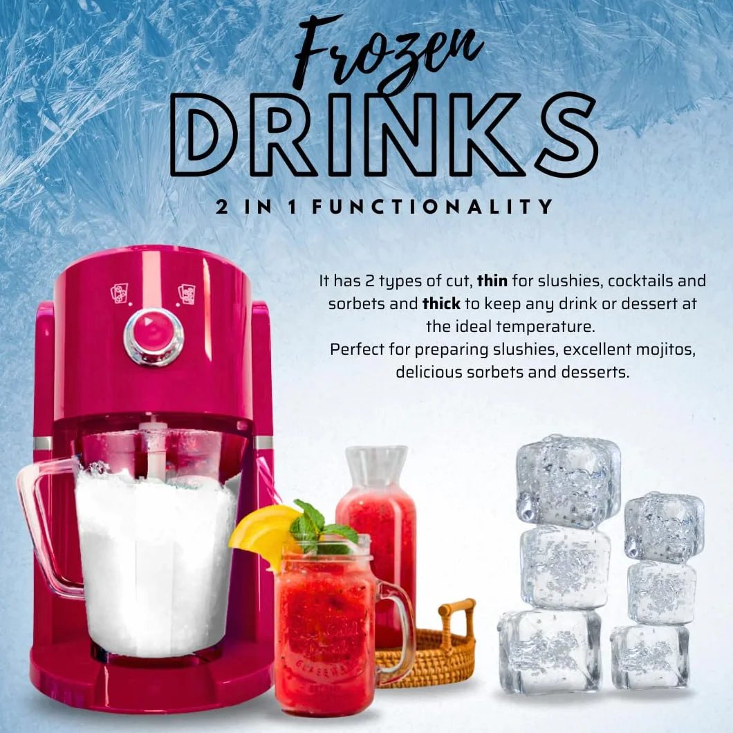 Picadora de Hielo Eléctrica Frozen Drinks, Cuchilla Acero Inoxidable, Capacidad 1.1L Granizados, cócteles, Bebidas frías, Combinados, Yogur Helado,30w,Picado Fino y Grueso.