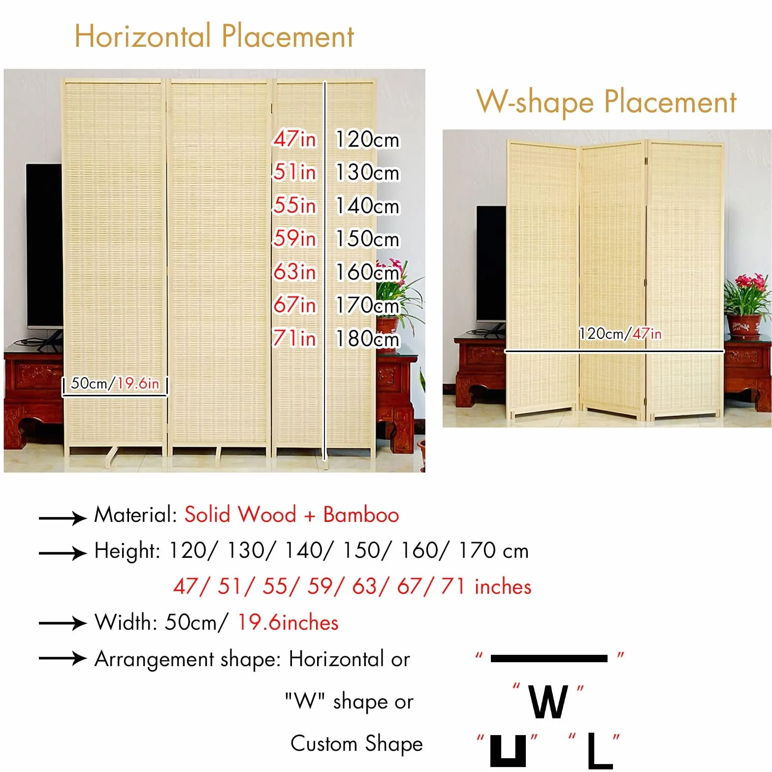 Separador de habitación de bambú ultra alto de 180 cm, para cambiar de ropa, balcón, biombos retráctiles japonés/chinos