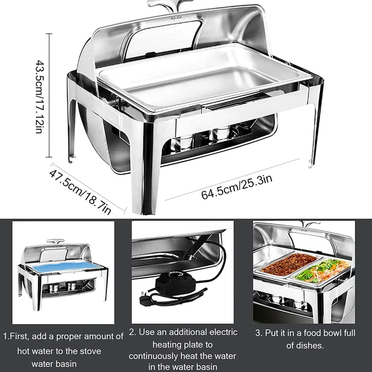 Chafing Dish, Calentador De Buffet Platos De Chorro De Acero Inoxidable Servidores Buffet Y Calentadores Calentadores De Alimentos Comerciales De 9l Catering Rectangular Chafer Warmer Set Para Buffe