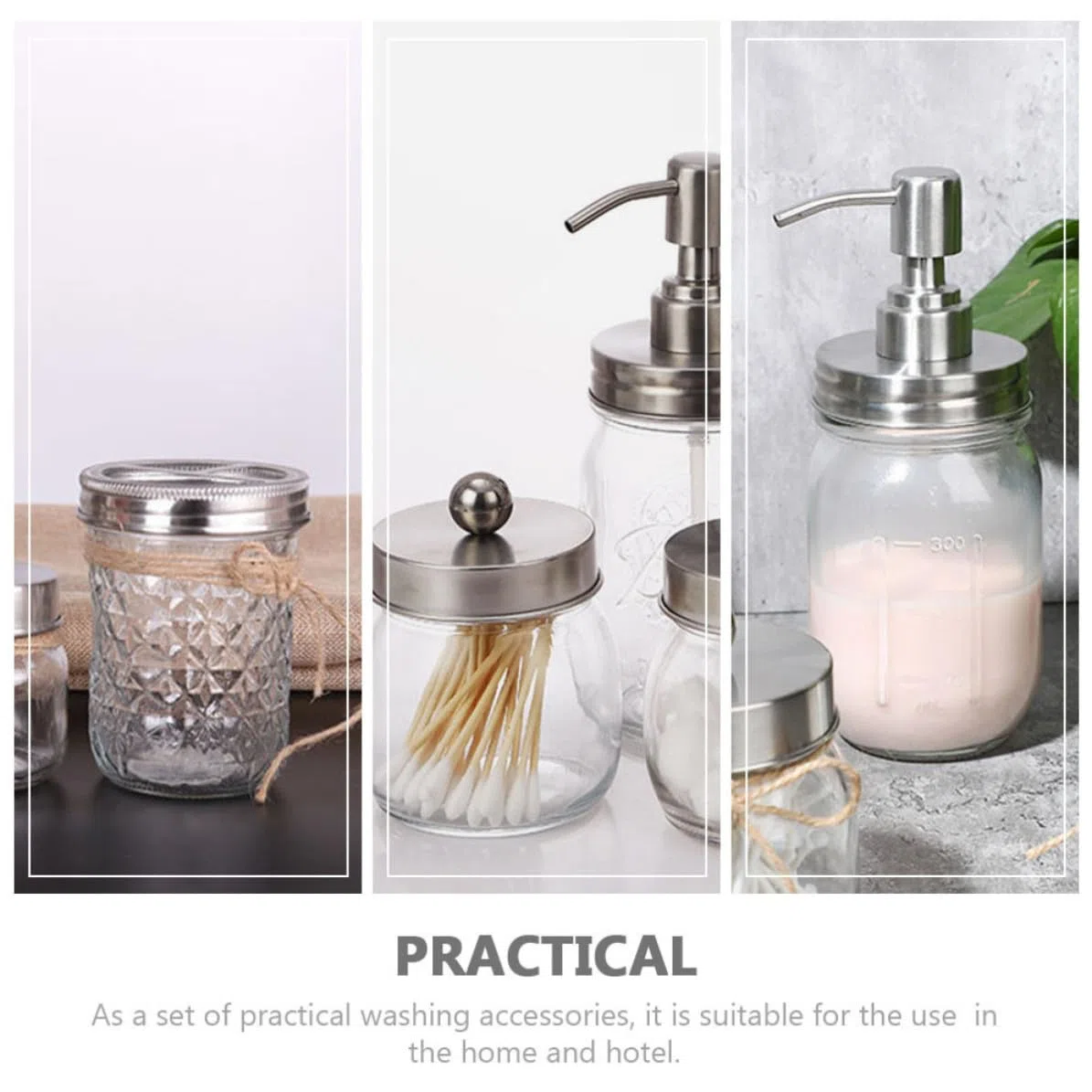 Juego de Accesorios de Baño Práctico y Elegante y Botella de Loción de Vidrio Plata Vaso para Cepillo de Dientes para Hotel y Hogar