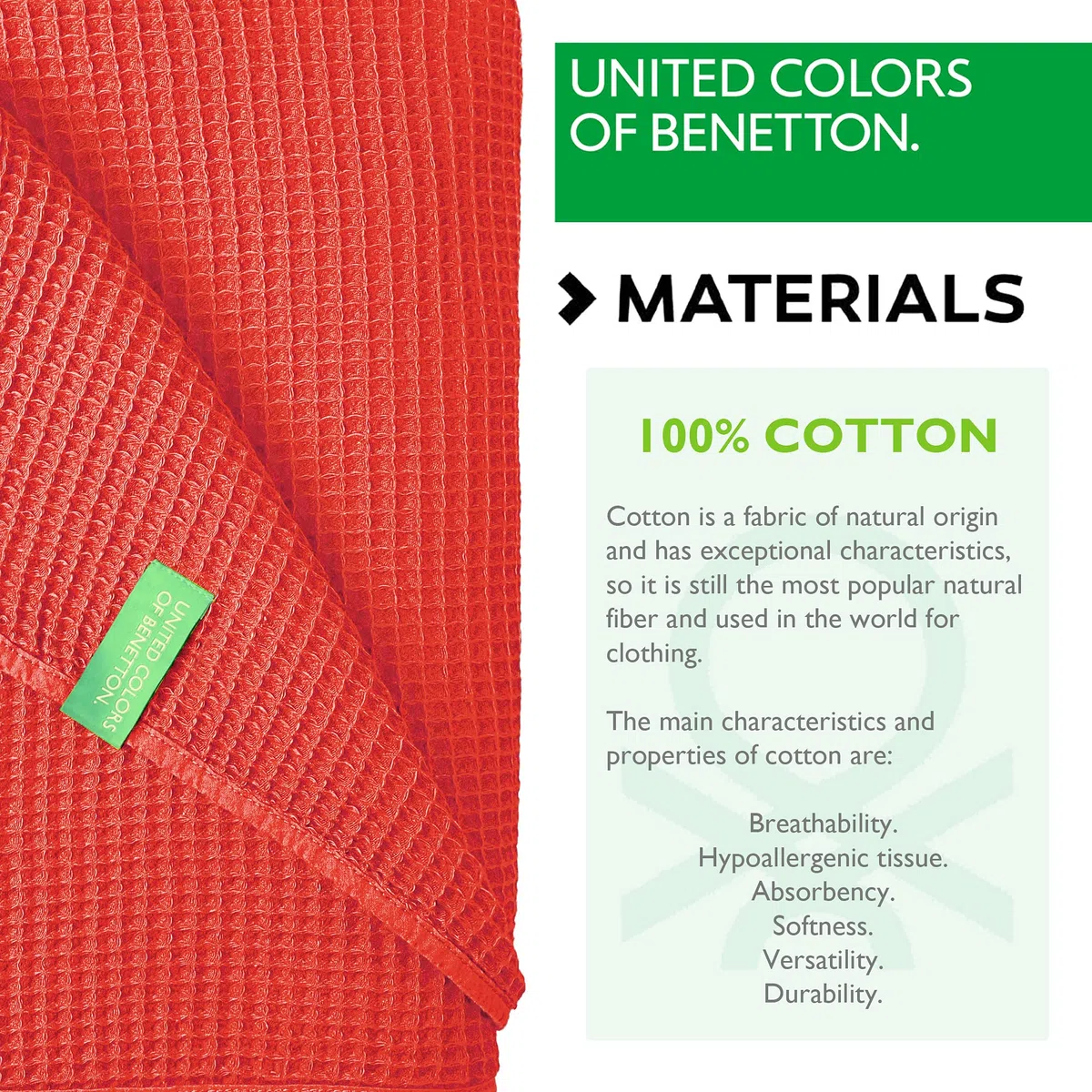 UNITED COLORS OF BENETTON - Manta 140x190cm 200gsm 100% algodón Rojo