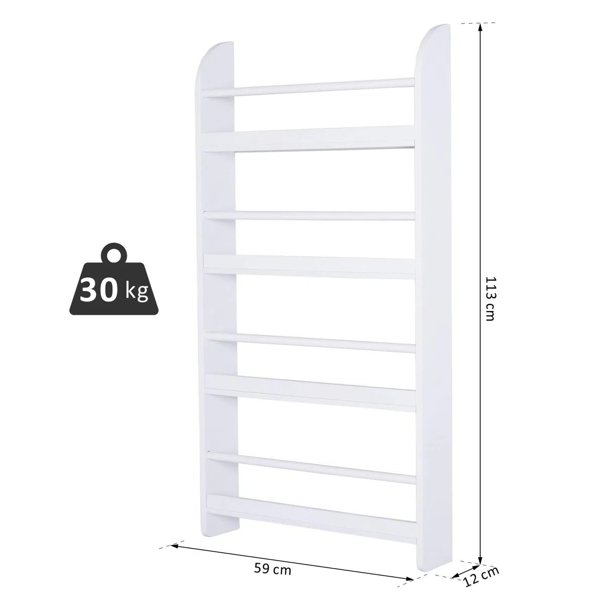HOMCOM Estantería de Pared de Libros con 4 Estantes Librería Infantil para Hogar Oficina Carga 30kg 59x12x113 cm Blanco
