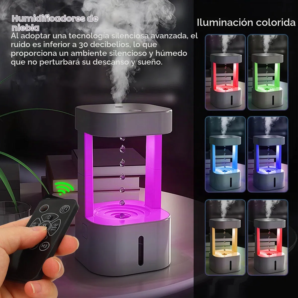 Humidificador de Aire con Gotas de Agua Antigravedad de 580 Ml, Humidificadores de Niebla Fría con Luces LED, Humidificadores de Niebla Fría Antigravedad para Dormitorio, (Luz de