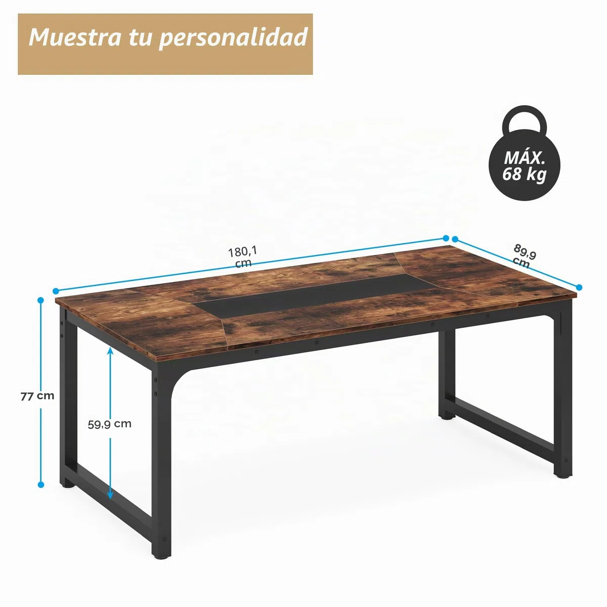Tribesigns Mesa de Comedor Industrial para 6-8 Personas, 180 x 90 x 77 cm, Mesa de Comedor Rectangular para Comedor, Salón, con Patas de Metal Duraderas, Marrón Rústico
