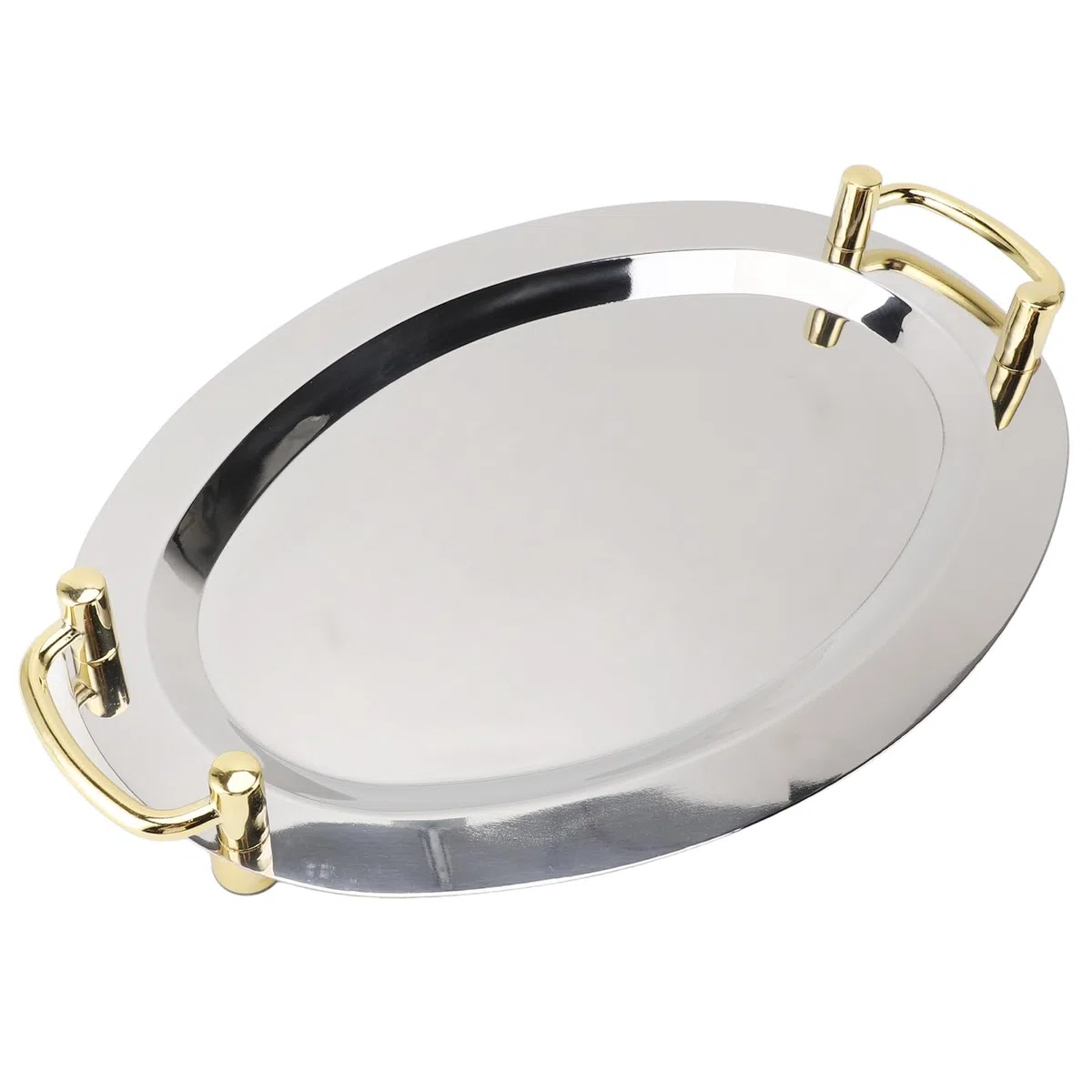 Plato de acero inoxidable con asa |Bandeja de Servicio de Metal Portátil para Buffet/Restaurante/Fiesta |El acabado de espejo mantiene los alimentos seguros y ordenados |Acero (Forma redonda con