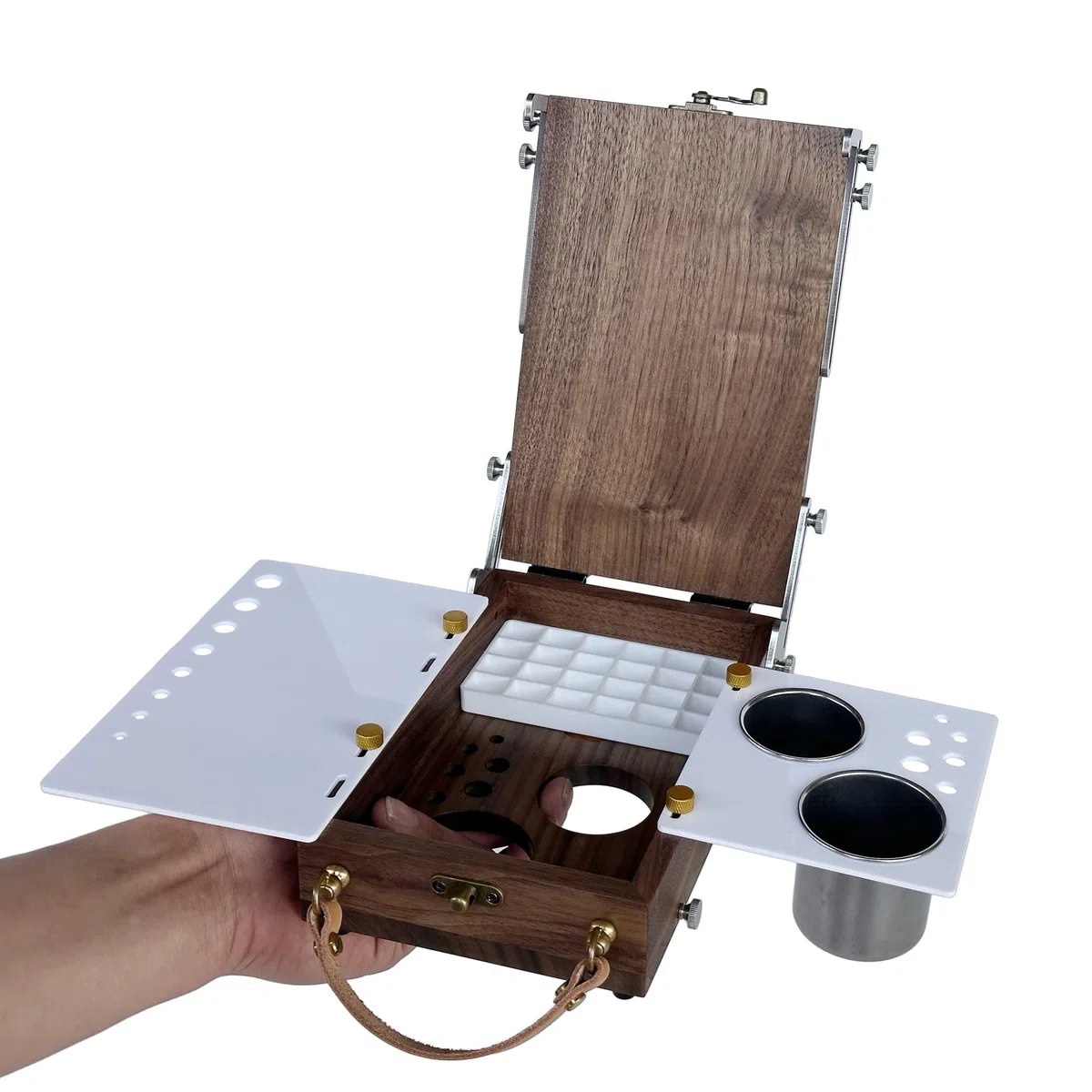 Caballete de mesa con paleta de acuarela vacía, caballete de viaje portátil para pintar con almacenamiento, caja multifuncional de madera para acuarela, pintura al aire libre para adultos