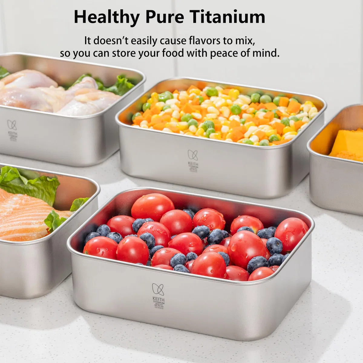 Keith Recipientes de titanio para almacenamiento de alimentos con tapas a prueba de fugas y herméticos | Contenedores de titanio herméticos para congelador, fiambrera Bento de 800 ml para comida
