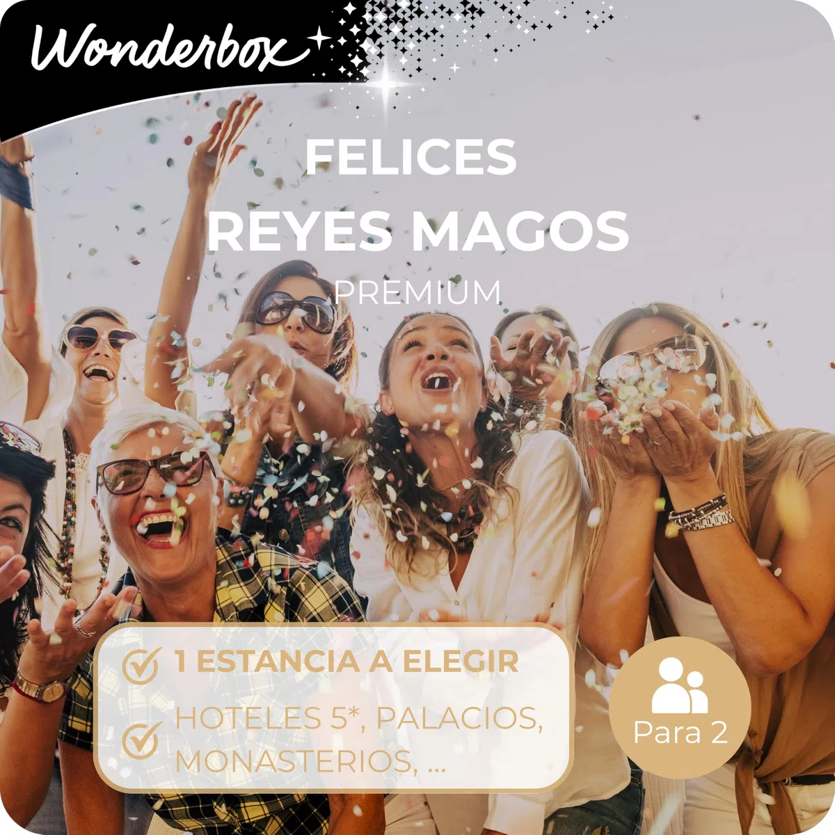 WONDERBOX - Caja Regalo - Felices Reyes Premium - para 2 Personas | 1 o 2 noches con cena(s) - Más de 3500 estancias en España y Europa experiencias - Hoteles de 5*, palacios, monasterios