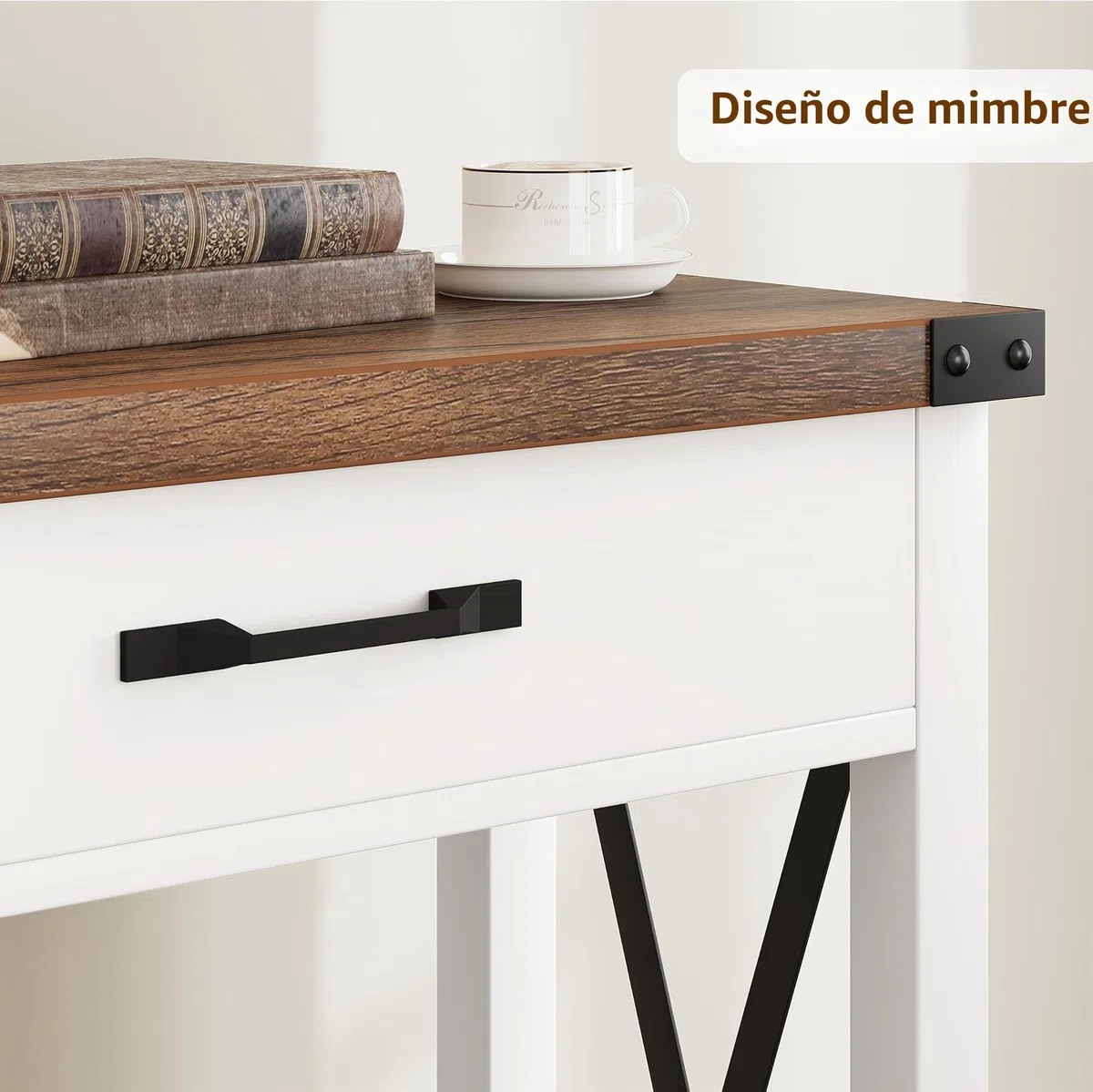 Garvee Mesa Consola Estrecha Estilo Rústico con 2 Cajones y Estante, Mueble Recibidor y Salón, Madera MDF Blanco y Marrón 109x30x79 cm