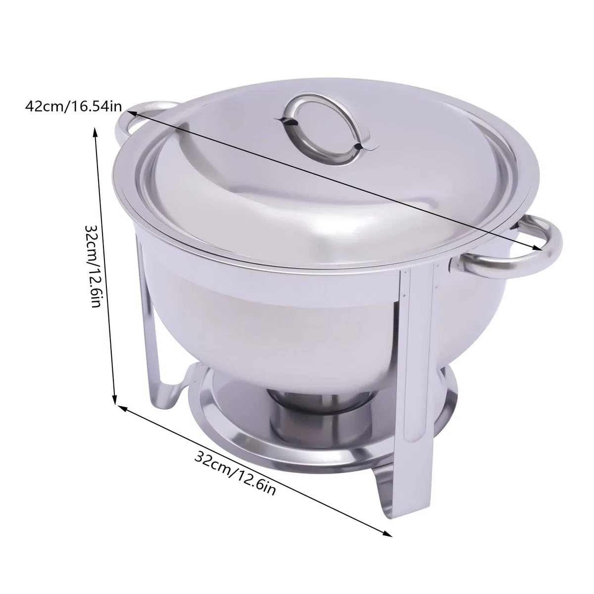 Chafing Dish - Calentador de alimentos redondo de acero inoxidable de 5 l, para buffet, catering, catering, gastro, color plateado