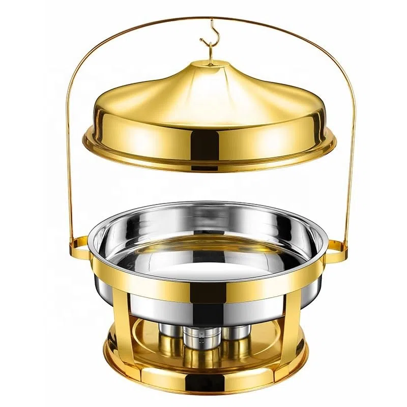 Calentadores de Comida Plato de frotamiento Redondo de Acero Inoxidable, Calentador Enrollable for Catering, Juego de Calentador de Buffet for Restaurante en casa(4.5L)
