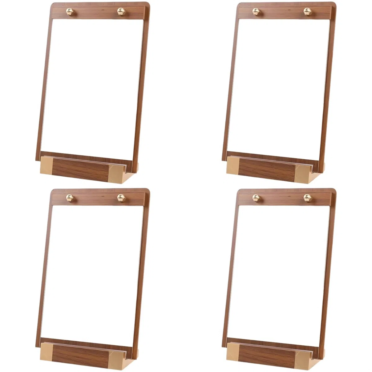 Soportes de exhibición de menús de madera con bordes redondeados, 4 soportes para letreros de mesa, 11.7 x 8.3 pulgadas, soporte de menú de madera de nogal para mostrar restaurantes y bodas