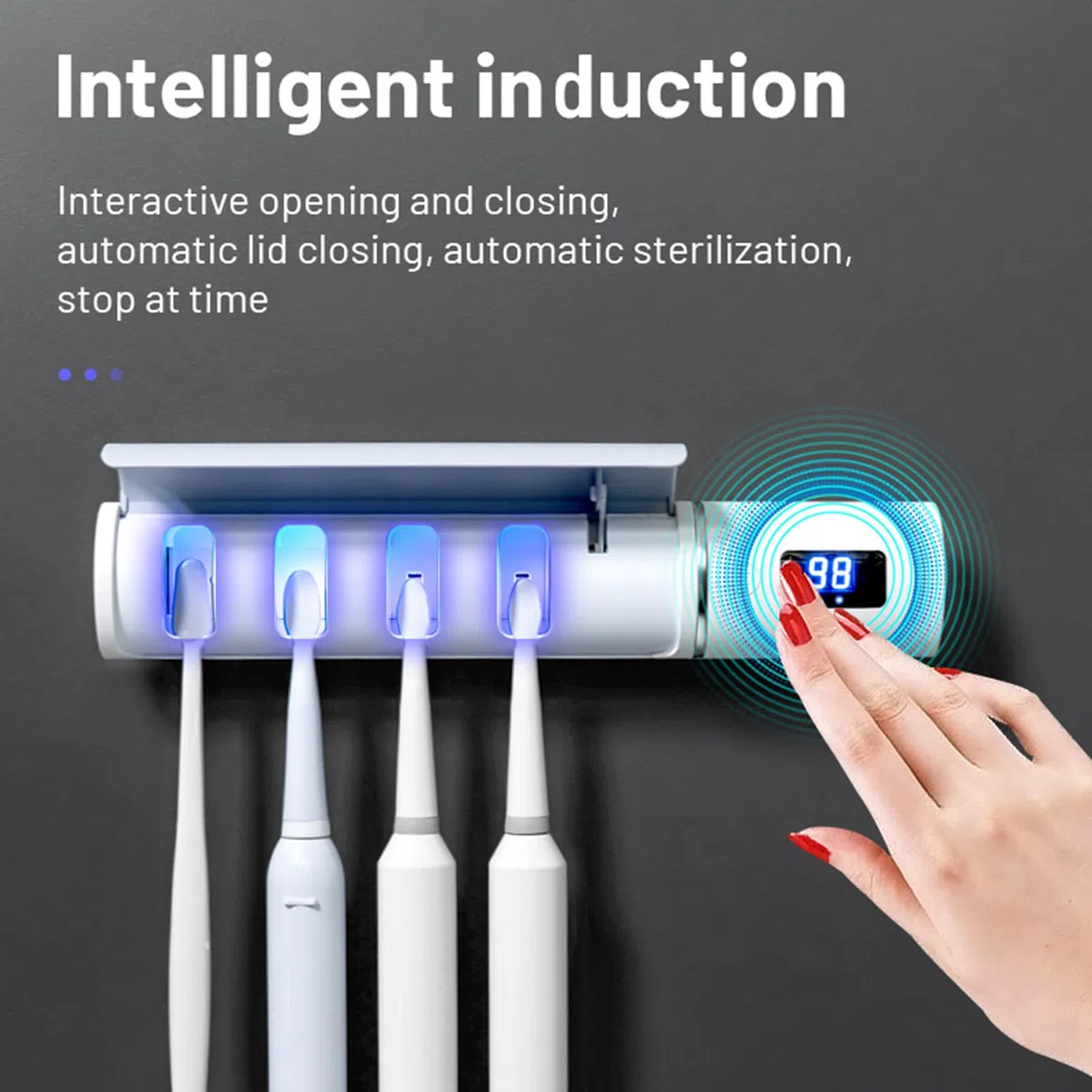 Esterilizador de cepillo de dientes inteligente, soporte para cepillo de dientes montado en la pared, esterilización UV por inducción automática, accesorios de baño
