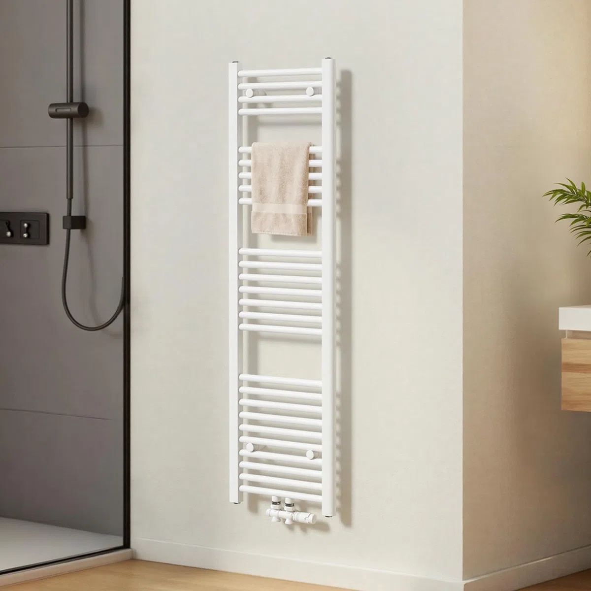 EMKE Toallero Baño Radiador, 120 x 40 cm, Tubo Redondo, Blanco | secador de Toallas con conexión Central, radiador secador de Toallas de Agua Caliente