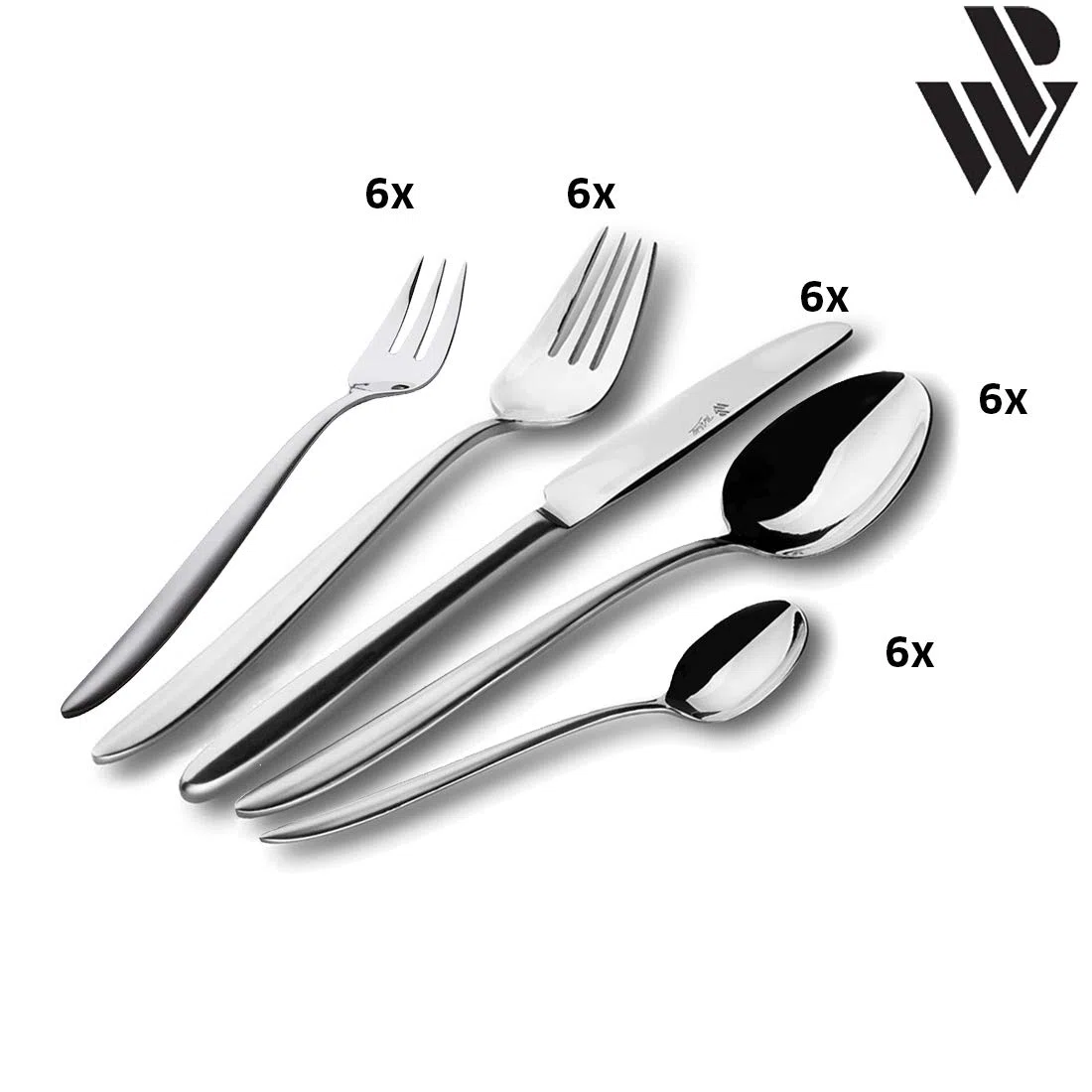 Paul Wirths Juego de Cubiertos de 24 Piezas, para 6 Personas, 18/10 Acero Inoxidable, Satinado, Roma 6200, w16200512, Acero Inoxidable, Plata, 30 Piezas