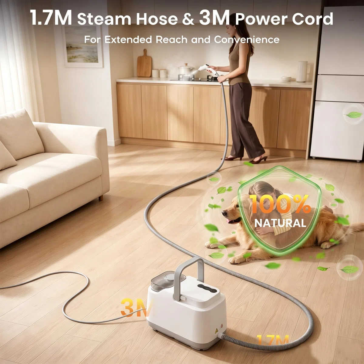 Limpiador a Vapor Portátil 1500W 4 Bar Maquina de Limpieza a Vapor, Calentamiento 10s,Depósito 2L,Cable 4.7M, Vaporeta Limpieza Hogar Steam Cleaner Limpiador a Vapor de Mano para Cocina Coche Ventanas