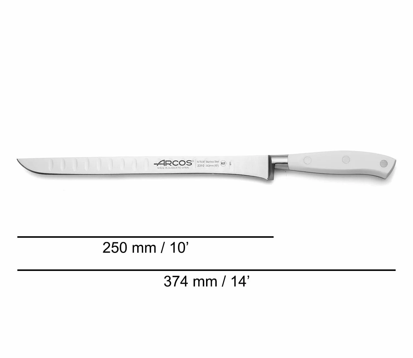 Arcos Serie Riviera Blanc - Set de Deshuesador, Jamonero y Chaira, Acero Inoxidable, Blanco, 50x20x5 cm, 3 Unidades