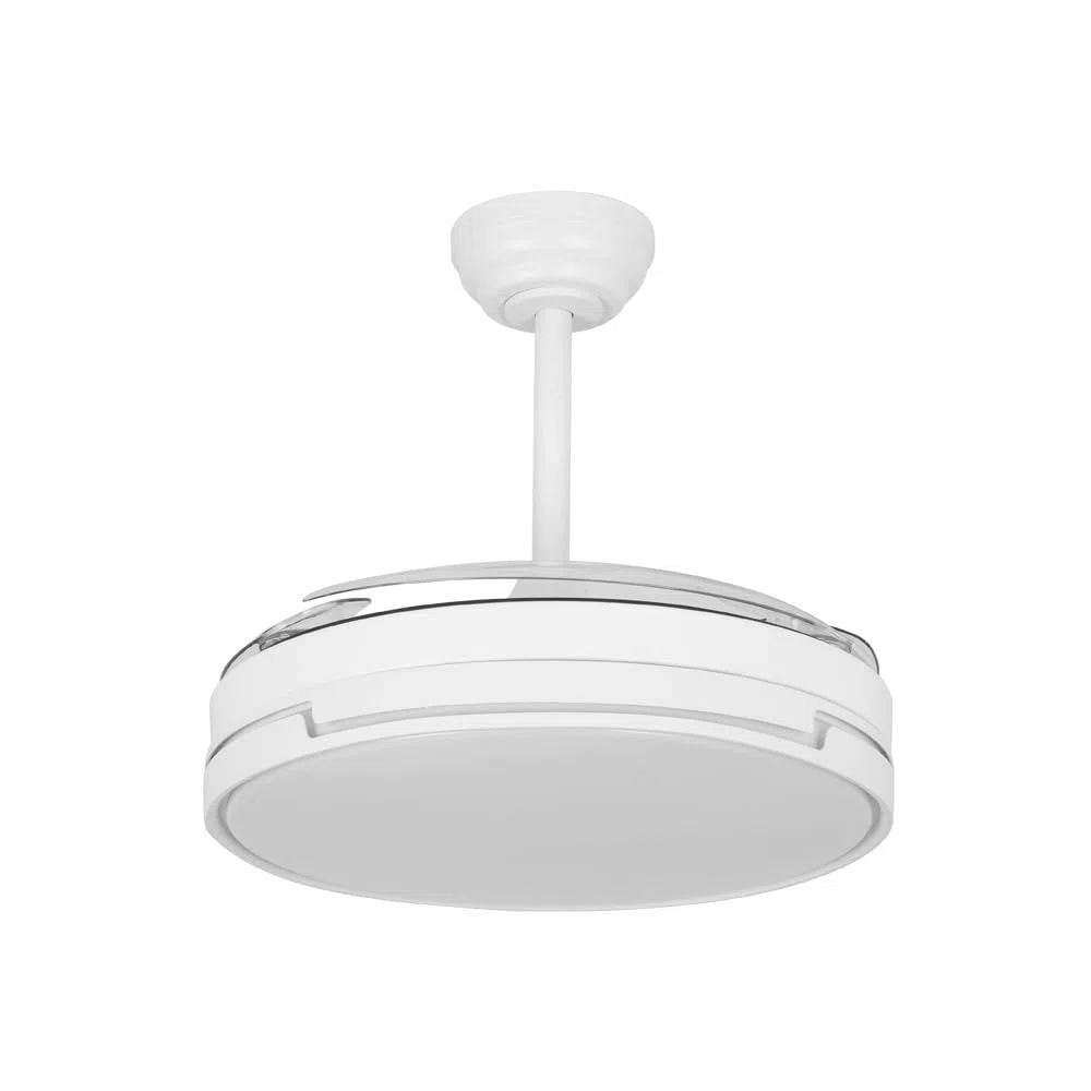 ABRILA - Ventilador DC PAPIRO | Color Blanco con tres Aspas Desplegables | 6 Velocidades Ajustables | 3 Temperaturas de Luz | con Temporizador y Mando a Distancia Incluido
