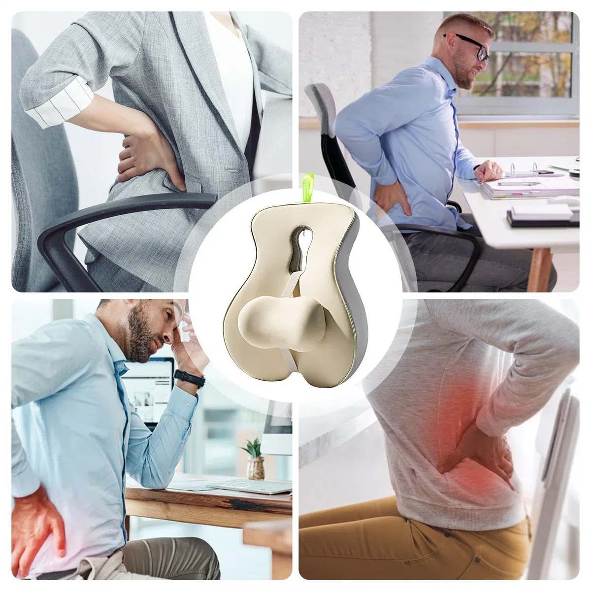 Respaldo Silla Oficina Corrector de Asiento y Cojín con Correa Ajustable | Almohada Lumbar Correa Ajustable Para Sillón De Ruedas, Embarazo, Avión, Viaje, Dormir, Recuperación Y Conducc