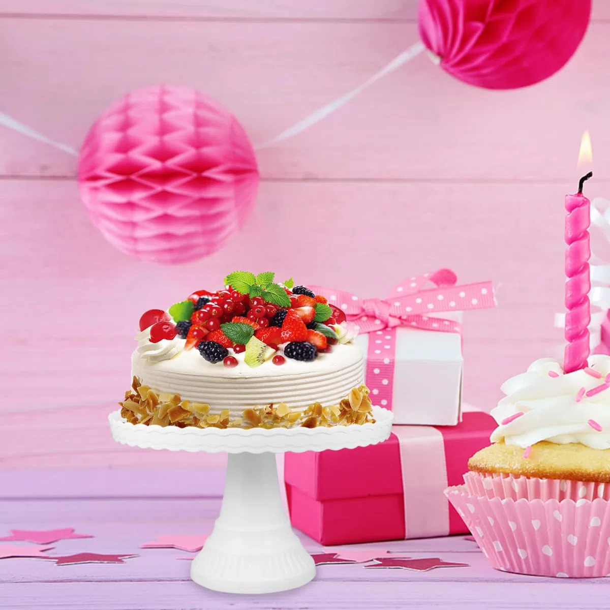 Amosfun Soporte De Visualización De Pastel para Fiesta De Bodas Y Cumpleaños Bandeja para Cupcakes Postres Galletas Frutas Y Dulces Material Ecológico 12.59 X 12.59 X 7.67 in
