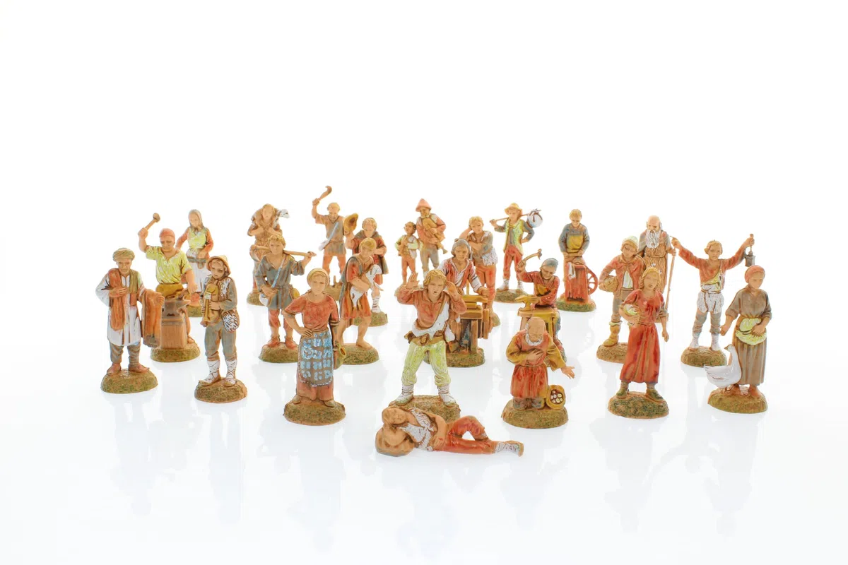 Moranduzzo Grupo de 24 Pastores para Belén de 6 cm – Mini 6 – Escala 1:32 – Figuras Irrompibles Acabadas a Mano, Escultor M. Landi, Made in Italy