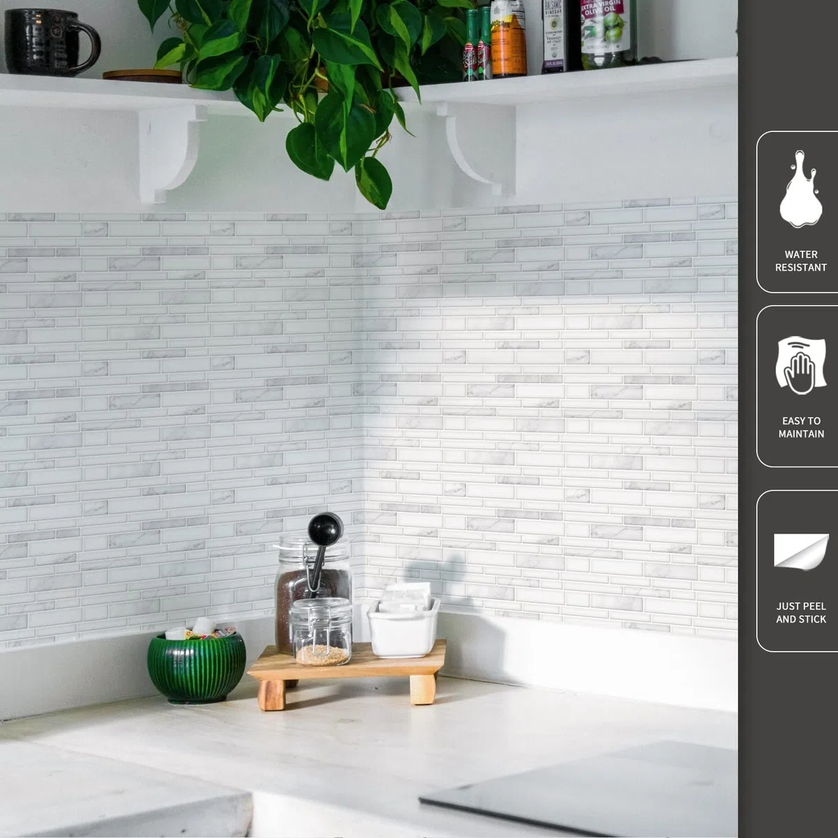 Art3d 10 hojas de azulejos de cocina adhesivos de alta calidad, azulejos de pared autoadhesivos de 12 x 12 pulgadas, diseño de mármol blanco