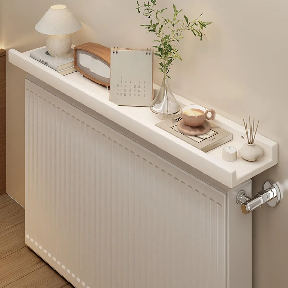 Balda Radiador de Pared de MDF, Cubreradiador, Baldas Flotantes Pared, Bordes Elevados para Evitar Caídas, para El Hogar, Sala de Estar, Dormitorio, Capacidad de Carga 25 Kg(White,90*12cm/35*5in)