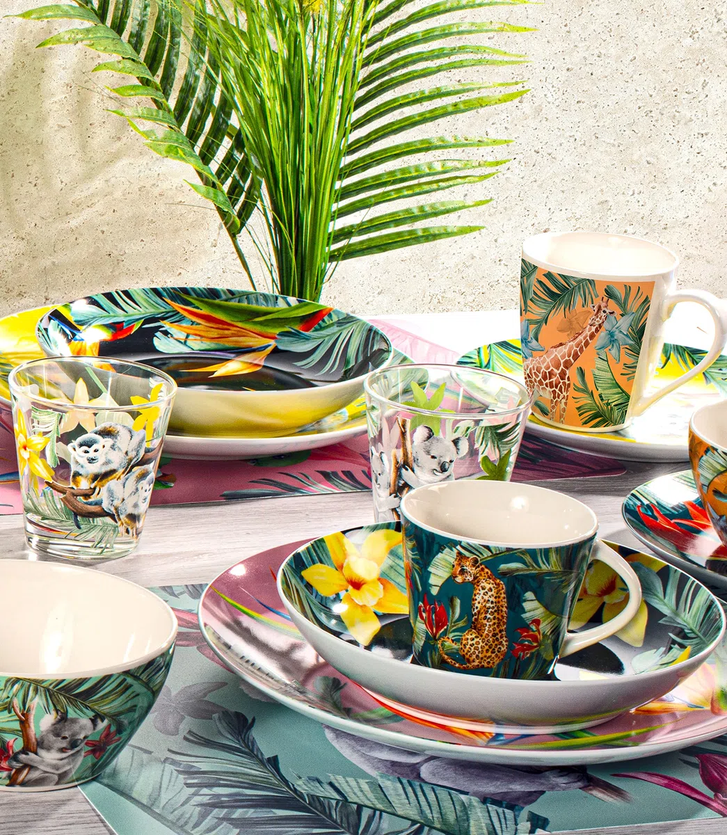 H&H Juego de vajilla de porcelana Exotic de 18 piezas