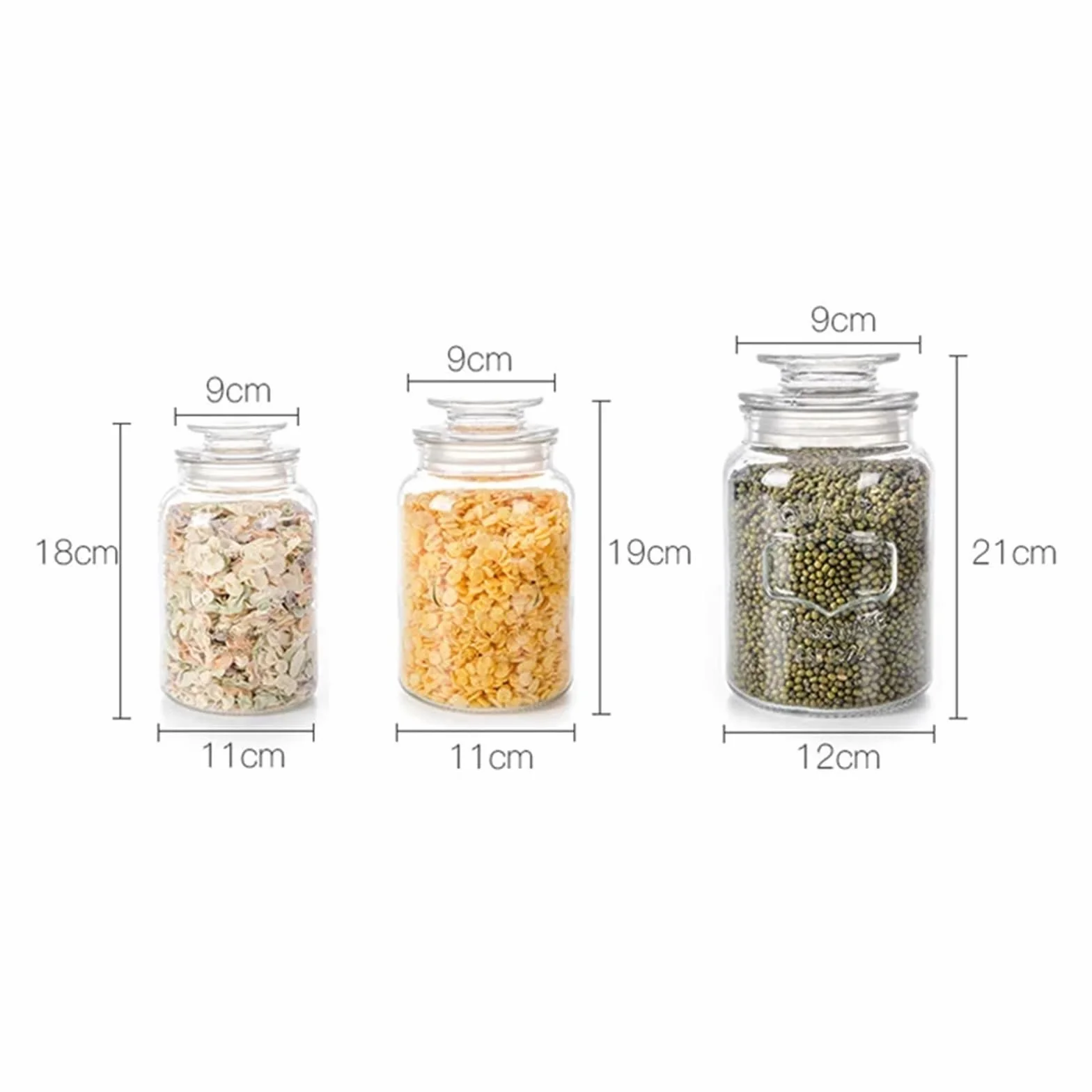 Tarro de almacenamiento para cocina, Frasco sellado de vidrio transparente, botella almacenamiento alimentos multigrano, frutos secos, nueces, varios tamaños, 2 uds(S)