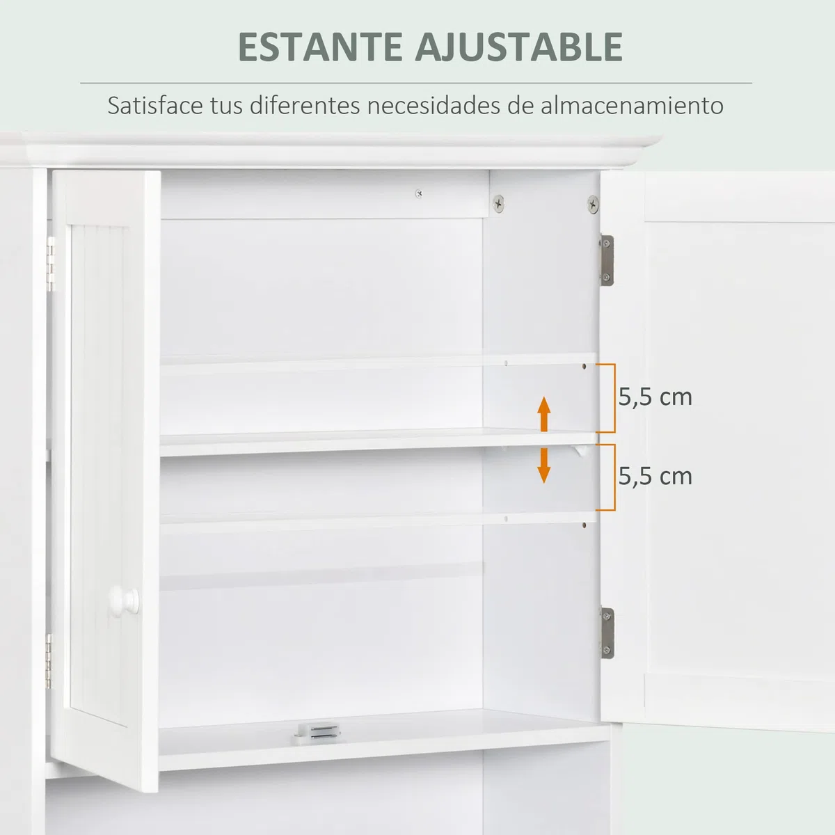 kleankin Armario Baño de Pared con 2 Puertas Estante Interior Ajustable y Compartimento Abierto Mueble Auxiliar Suspendido Multiusos para Cocina 60x20x70,5 cm Blanco