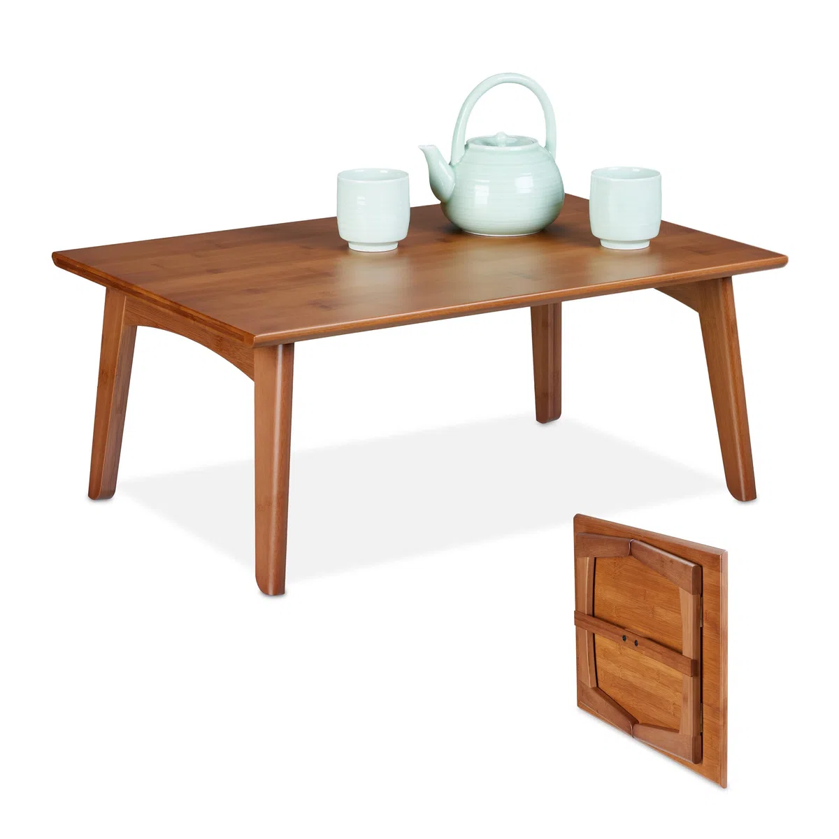 Relaxdays Mesa de Centro, Plegable, Mesita Salón, Efecto Madera Nogal, 25 x 60 x 40 cm, de Bambú, Mesilla Baja, Marrón