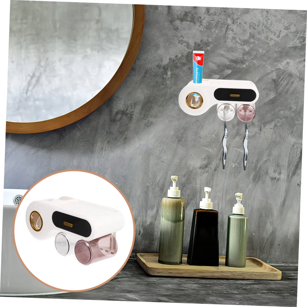 Portacepillos de Dientes de Pared Negro Plástico, Organizador | Cepillos y Maquinillas, Diseño Sencillo y Multifuncional, Set de Vaso y Soporte para Lavabo