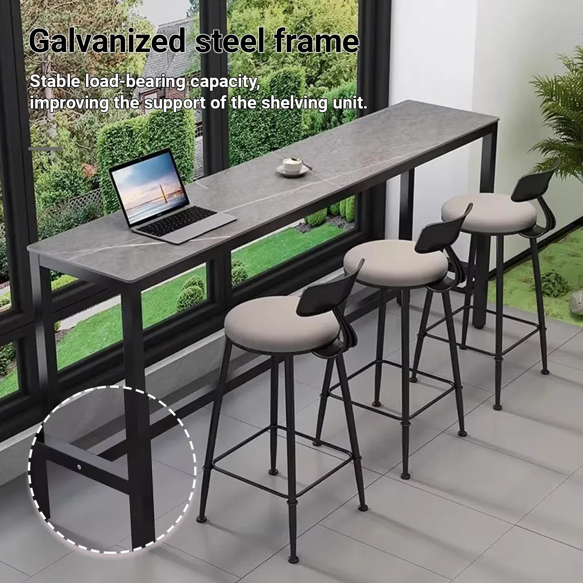 Moderna mesa de bar alta para el hogar,Mesa de Bar Rectangular Estrecha,Tablero de piedra sinterizada, superficie amplia, diseño robusto,Se aplica a sala de estar balcón.(Wit,160*40*105cm)