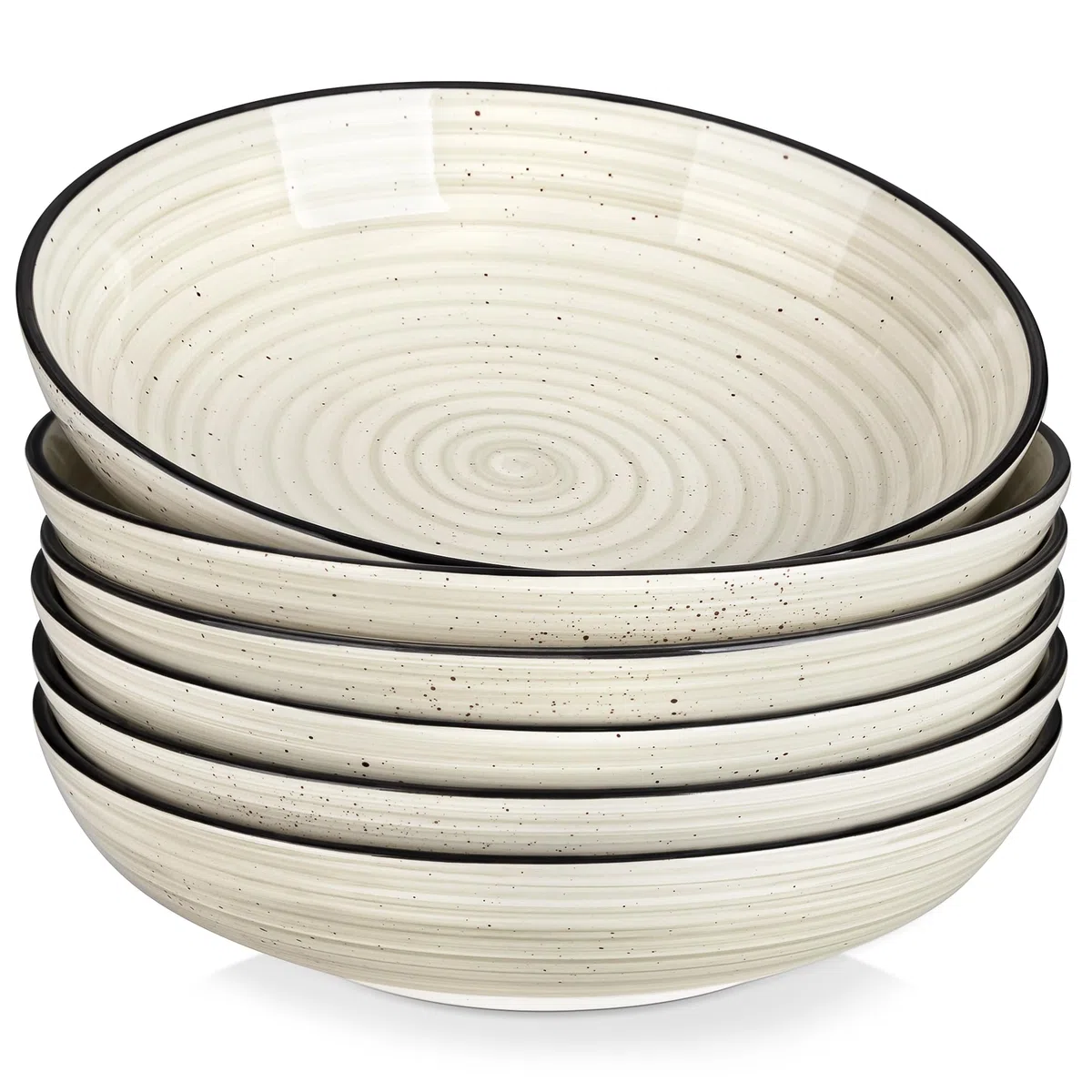 vancasso BONBON Juego de 6 Platos Hondos de Cerámica, 1500 ml Cuencos de Sopa, Platos Sopa, Cuencos Grandes para Pasta, Ramen, Ensalada, apto para Lavavajillas, Microondas y Horno, Vajilla Beige
