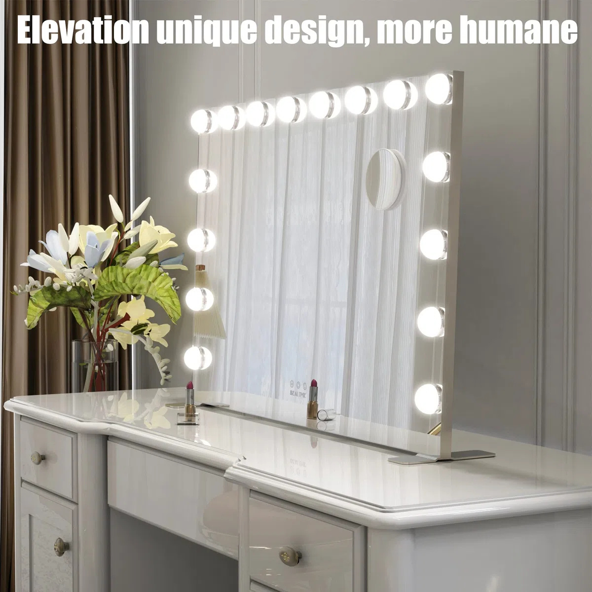 Espejo de tocador Grande con Luces, 91 x 61 cm, Espejo Iluminado Hollywood con Luce para Maquillaje, Luces Regulables con 3 ajustes de luz de Color, Plateado