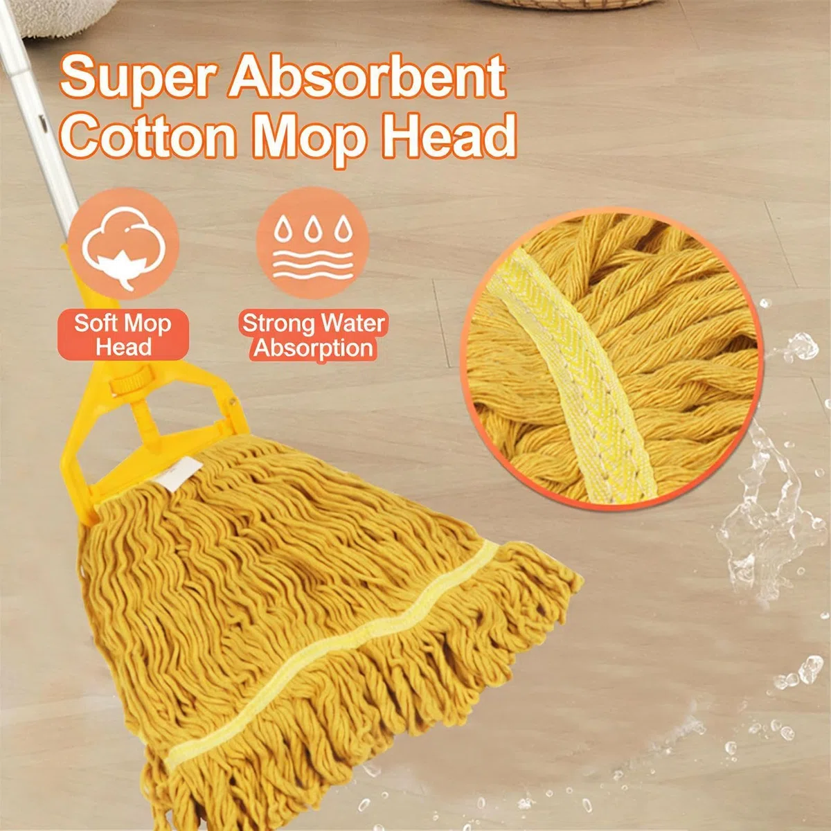 Fregona de limpiadora Mango de aluminio desmontable limpiador reutilizable | Fregonas de algodón para limpieza del suelo para polvo madera parquet hogar baño cocina salón dormitorio y