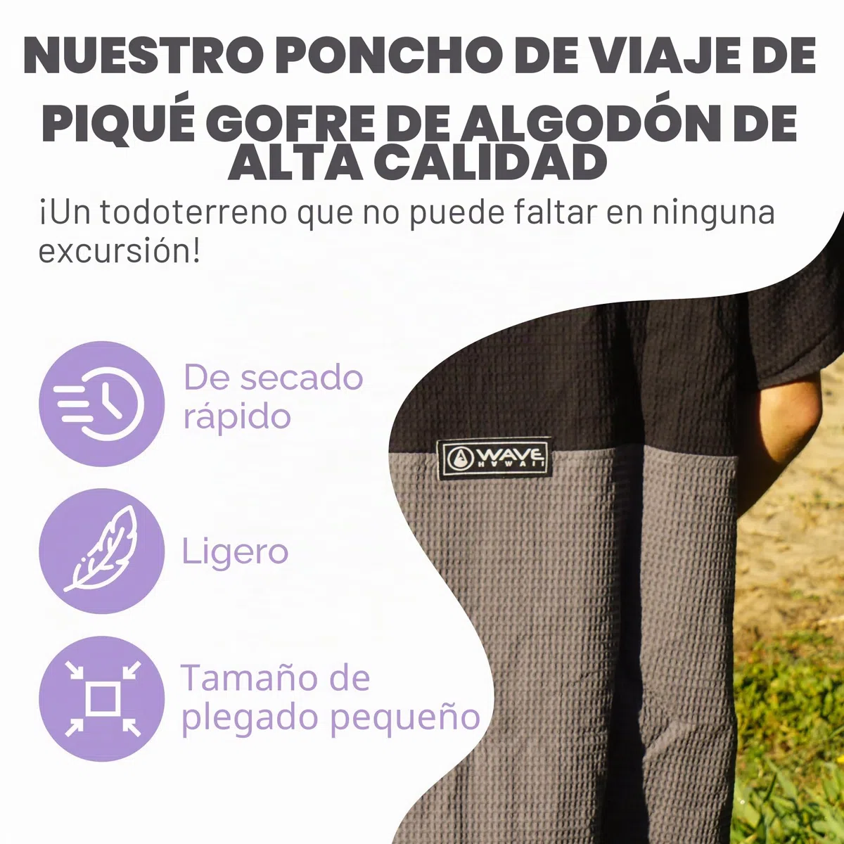 WAVE HAWAII Travel-Poncho de baño para hombre y mujer, S-M, 151-183 cm | 100% algodón, poncho de surf para adultos, toalla de rizo con alta absorción de agua, ayuda para cambiar la playa, adultos