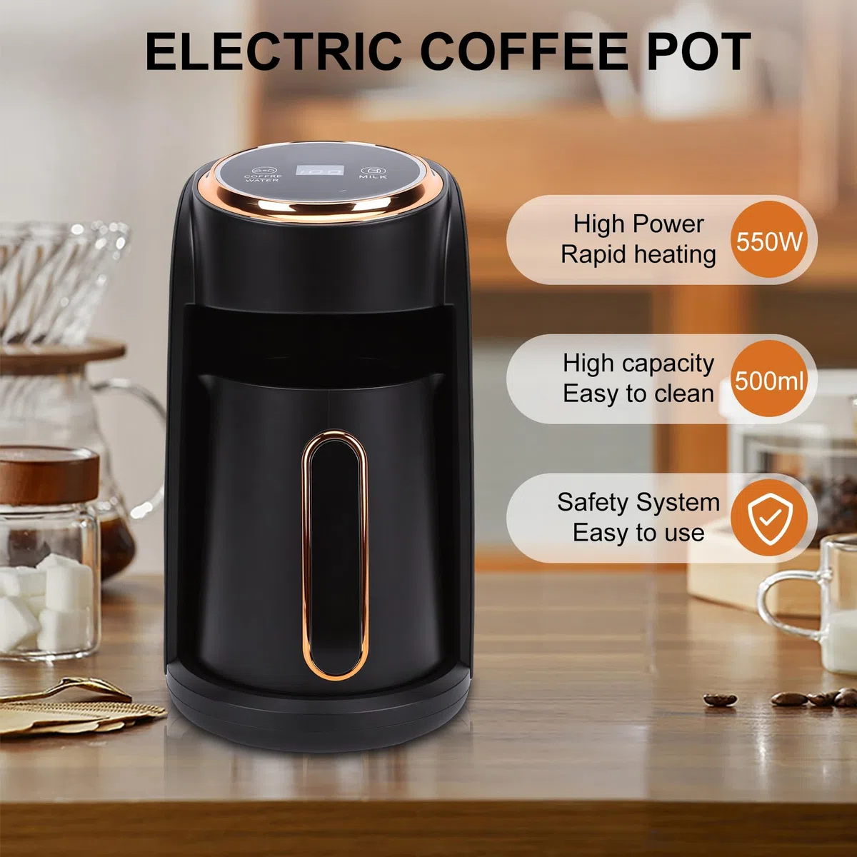 Cafetera Eléctrica para Café Griego, 600 W de Potencia de Vapor, Capacidad para 3-5 Tazas, Diseño Compacto, Depósito de 0,5 L, Espumador de Leche para Latte y Capuchino