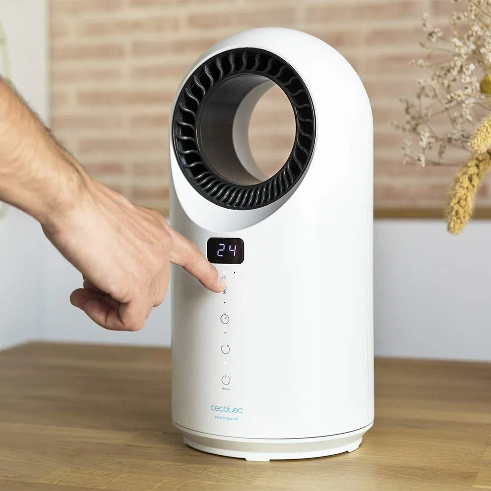 Cecotec Calefactor Bajo Consumo Ready Warm 8200 Bladeless. Potencia 1500 W, Mando a Distancia, Pantalla LED, Control táctil, 3 Modos, Oscilación 60º, Temporizador, Triple Sistema de Seguridad