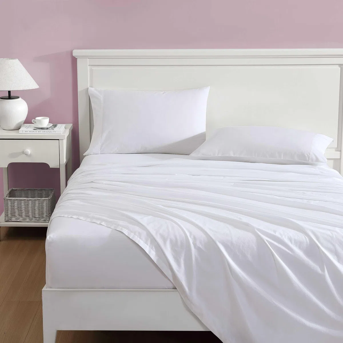 Laura Ashley - Juego de sábanas, Ropa de Cama de percal de algodón Transpirable con Fundas de Almohada a Juego, decoración Suave para el hogar (Blanco callop, matrimonial)