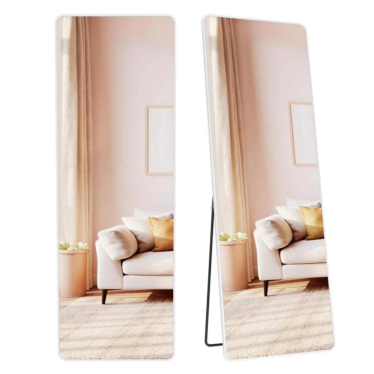 SONGMICS Espejo de Cuerpo Entero, 160 x 50 cm, Espejo de Pie Rectangular con Soporte, con Marco de Aleación de Aluminio, Cristal Templado, para Dormitorio, Salón, Vestuario, Blanco Mate LFM030WC01