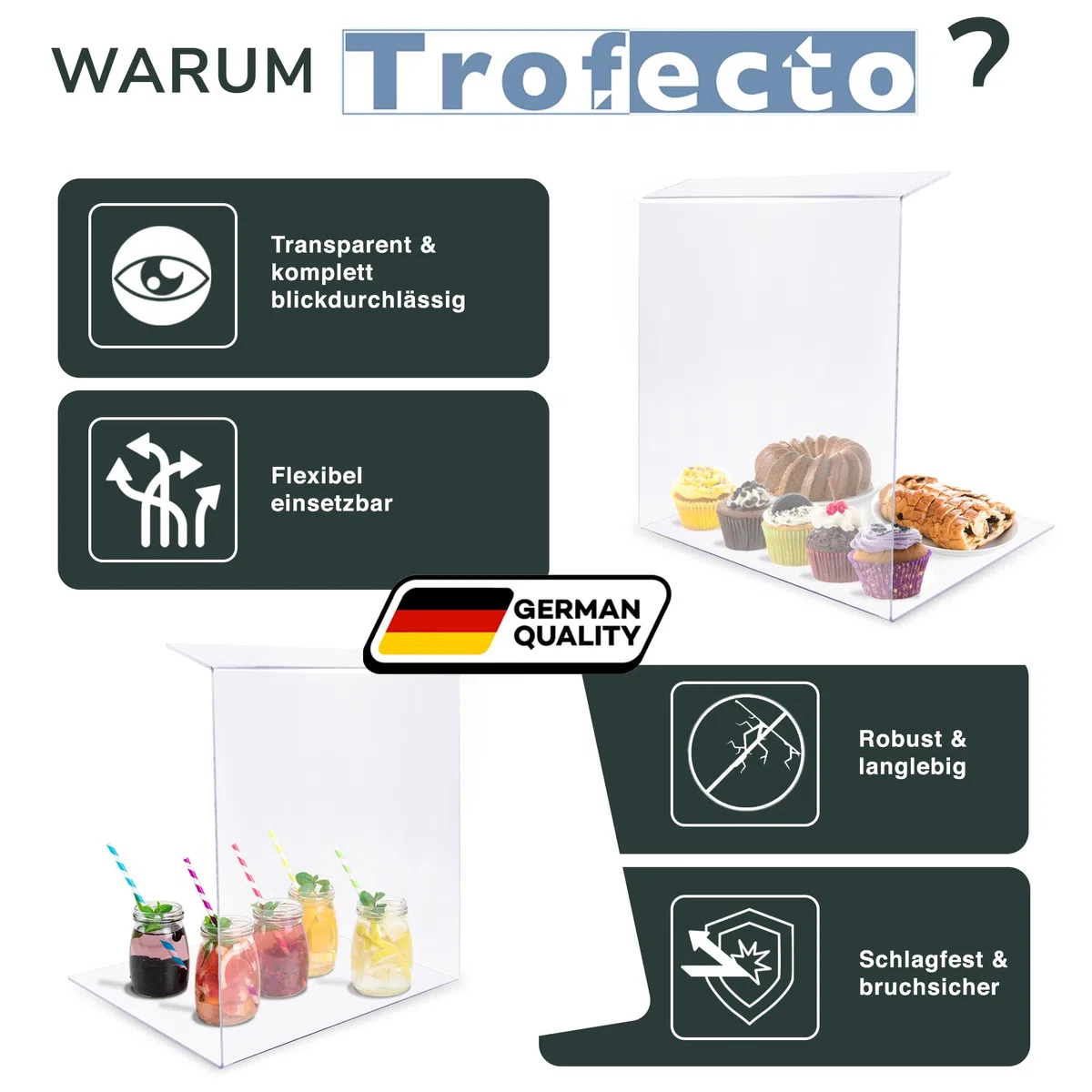 A+H - Protector para la tos tipo 2 para la gastronomía, de PETG, cristal transparente, longitud de 80 cm, grosor de 5 mm