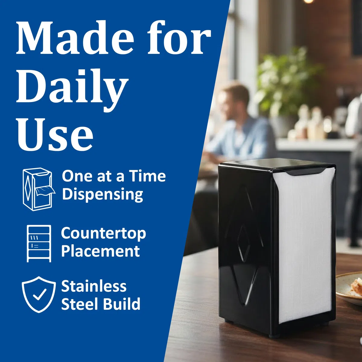 San Jamar Tabletop Napkin Dispenser, Tall Fold, 3-3/4 x 4 x 7-1/2, Capacity: 150, Black by San Jamar