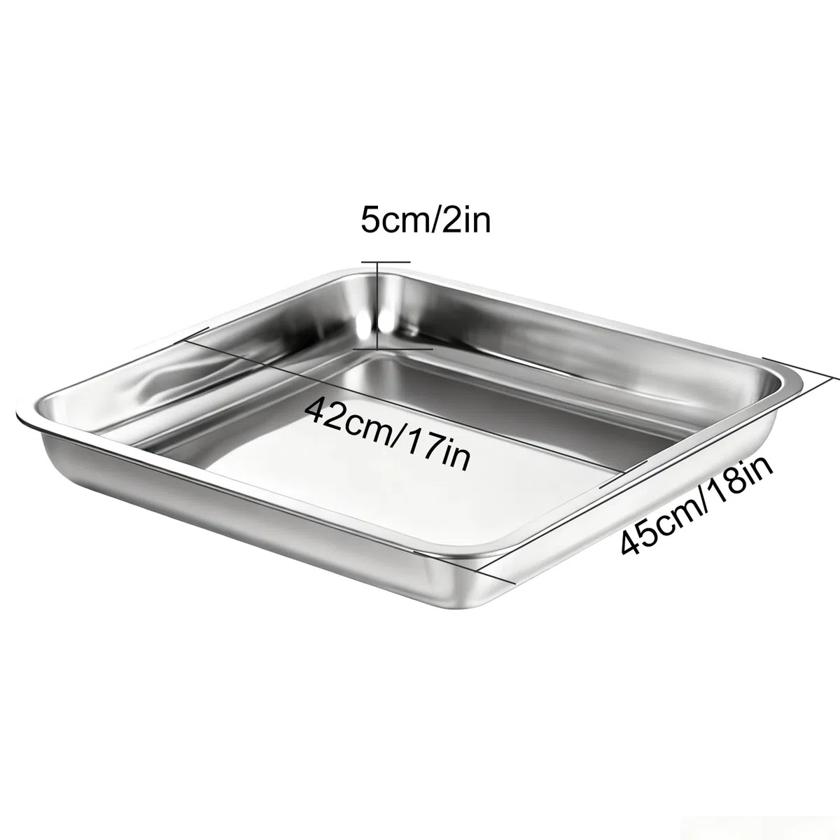Bandeja Acero Inoxidable para Alimentos, Bandeja Antideslizante, Tray Gruesa, Reutilizable, Multiusos para el Hogar(45x45x5cm/18x18x2in)