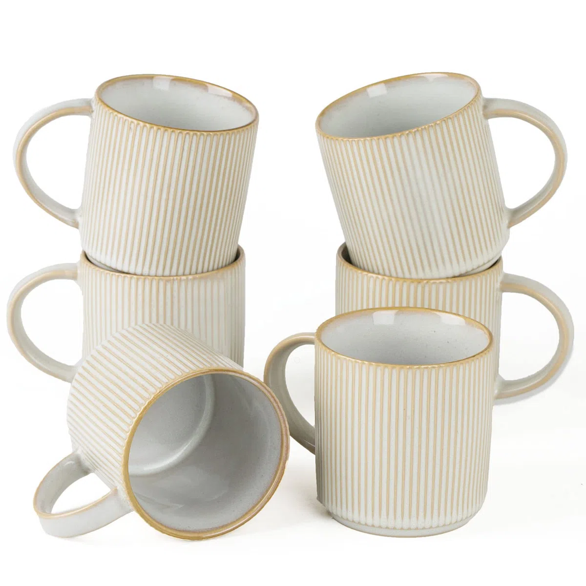 famiware Juego de tazas de café para 6, tazas de catering de 12 onzas con asa para café, té, cacao, leche, capuchino blanco
