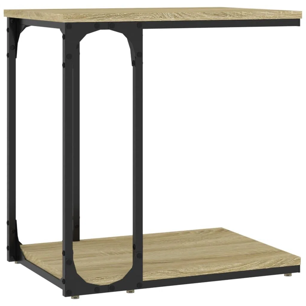 Mesa auxiliar de roble Sonoma, 50 x 35 x 52 cm, mesa de centro en forma de C, ahorra espacio, mesa de sofá de diseño industrial con estructura de metal y estante para salón