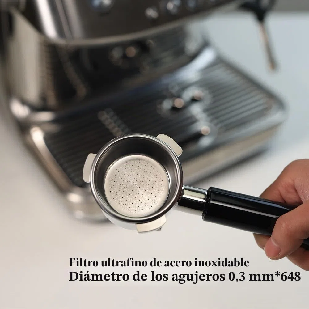 Portafiltro 54 mm doble caño para Sage/Breville Barista BES 870/878/880 cesta de filtro con madera ABS y portafiltros de acero inoxidable negro