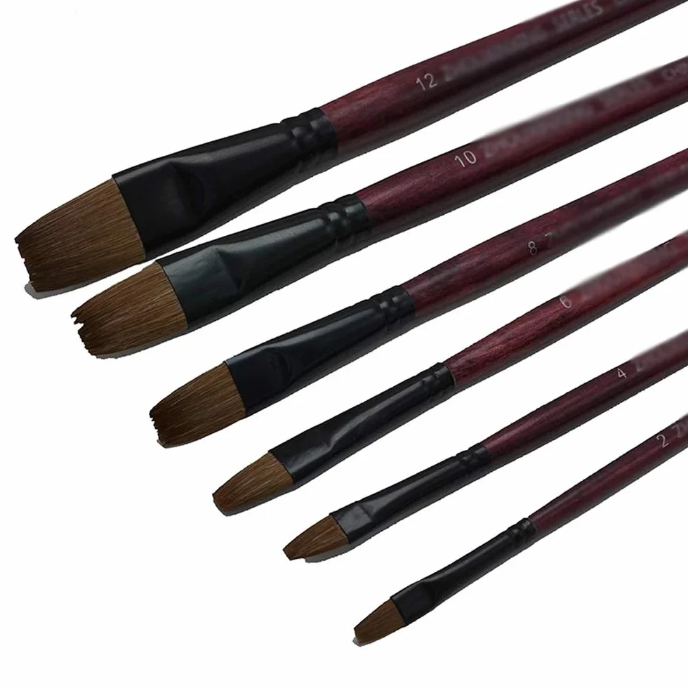 Juego de 6 pinceles de pintura al óleo para artista, comadreja de pelo, acuarela, pinceles, juego de pinturas, suministros de arte para dibujar, herramientas