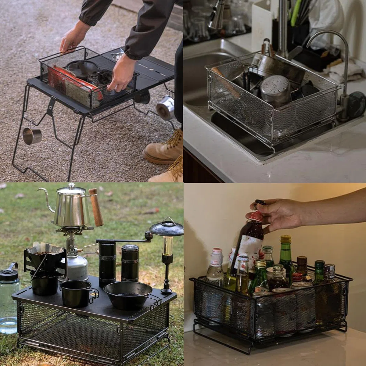 Cesta de Alambre Negra Almacenamiento de Cestas de Alambre Plegables y | Suministros de Cocina y Camping